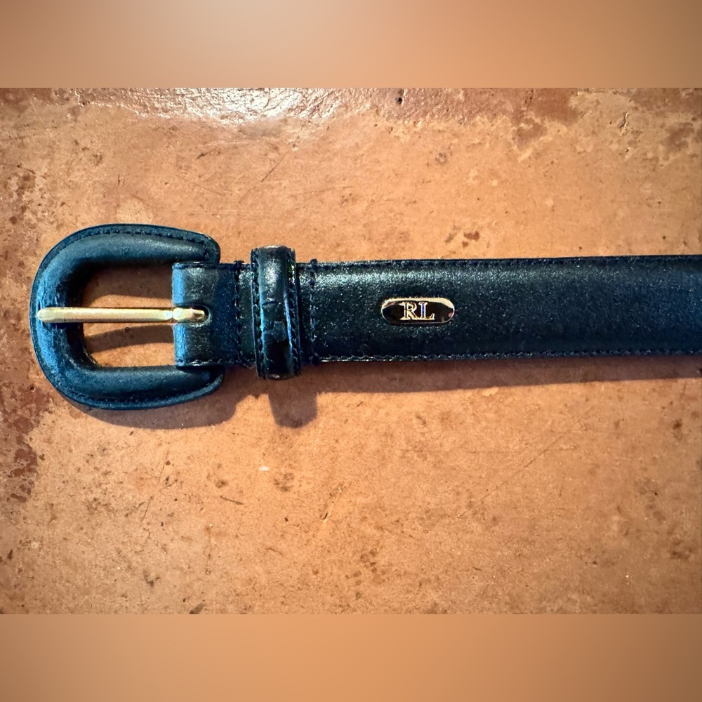 Ralph Lauren Black Genuine Leather Belt with Gold RL Accent - Picture 3 of 9